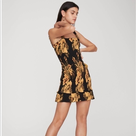 Faithfull the Brand Del Mar Ruched Mini Floral Dress in Black S - Picture 2 of 12